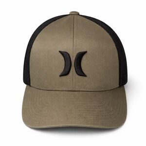 Hurley Trucker Hat Flexfit L-XL Khaki Black Mesh Logo Snapback Surf Skate Cap